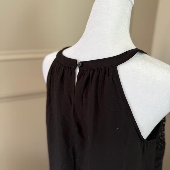 LOFT Black Lined Embroider Fringe Dress Sz XS Viscose Halter - Picture 5 of 7